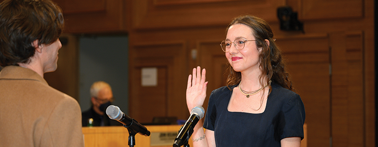 Chelsea Byers being sworn into office